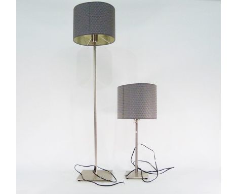 IKEA small adjustable standard lamp&nbsp;and a matching IKEA table lamp&nbsp;with grey pleated shades (2)
