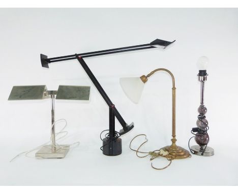 Black painted adjustable desk lamp, a double shade desk lamp and two others (4)