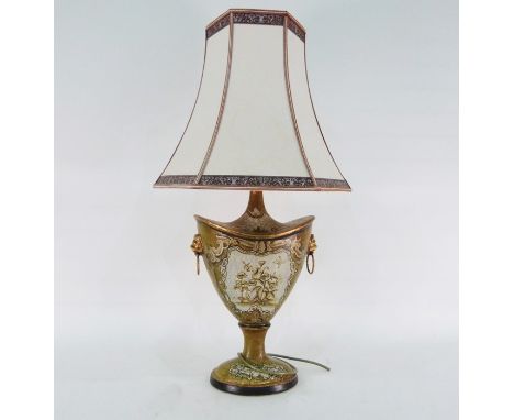 Table lamp&nbsp;in the Empire-style with lion masks and rings, distressed to look antique, 40cm high
