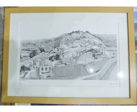 Tuscan sunrise print, a Lorry silver photographic print, another framed print and an oval mirror in moulded frame (4)