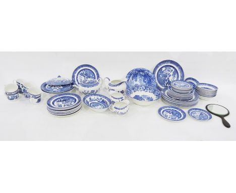 Johnson Brothers part service&nbsp;blue and white Willow pattern&nbsp;to include serving dishes, jugs, bowls, dinner plates, 