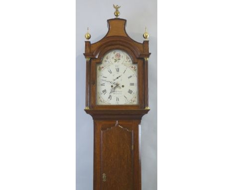 A 19th Century longcase clock, the eight day movement having painted arched dial inscribed Richard North, Driffield with flor