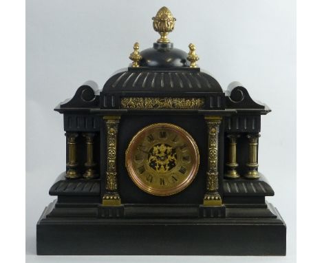 A Victorian French mantel clock, with brass eight day movement inscribed S F A1, striking on a single gong, the circular bras