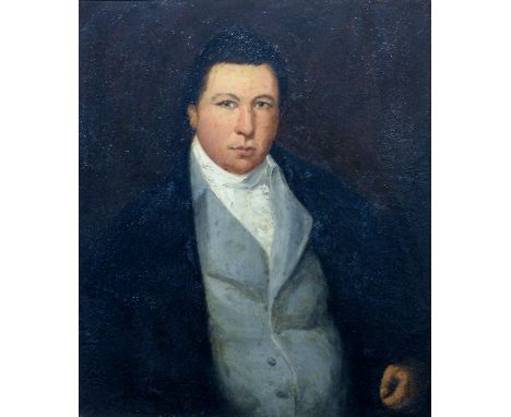 19th Century School, half length portrait of a gentleman, unsigned oil on board, 34cm x 28.5cm, gilt frame