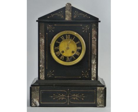 A Victorian French mantel clock, with brass eight day movement inscribed "Japy Freres" striking on a single gong, the circula