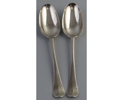 A pair of George II tablespoons, Hanoverian pattern, initialled, London 1743, makers mark R P, 4.23ozs 