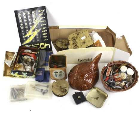 An assortment of watch components, recommended for restoration purposes. Including mechanisms, tools, batteries, etc.