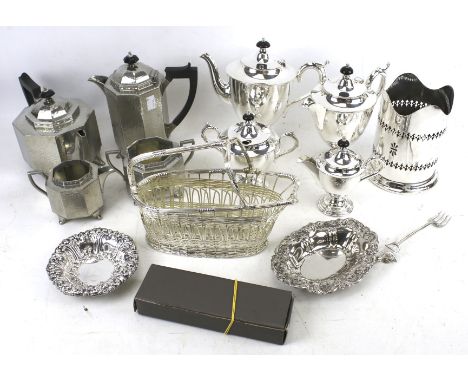 An assortment of silver plate and metalware. Comprising a four piece Australian paramount plate tea set, four pieces of craft