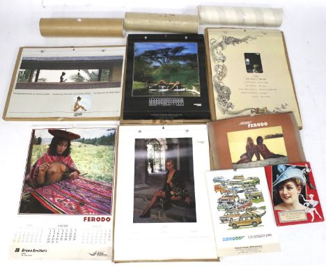 A collection of vintage calendars. Including Unipart and British Caledonian, etc. all unused