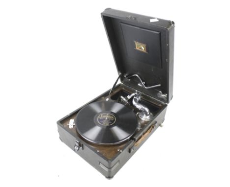 A vintage 'His Master's Voice' gramophone. Within a black case, L41cm