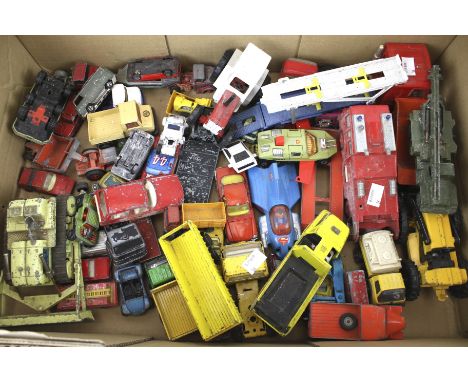 An assortment of playworn diecast. Including a Dinky Fire Engine, Matchbox Scammel Tractor, etc.