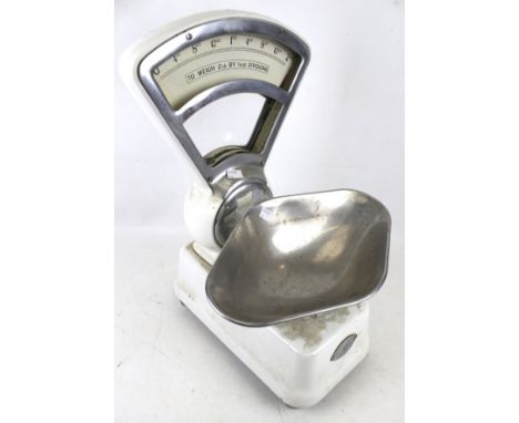 A set of Marsden & Co shop scales. With a steel dish, H56cm