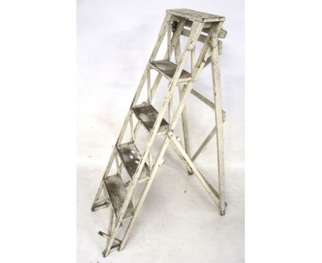 A vintage wooden step ladder. Painted white, H145cm