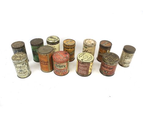 A collection of vintage tins for tea, coffee and cocoa. All of cylindrical form, including Bournville, Cadbury, etc. Conditio