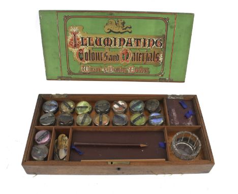 A Winsor & Dimton 'Illuminating Colours and Materials' vintage painting set. The wooden box containing paint, glass water bow