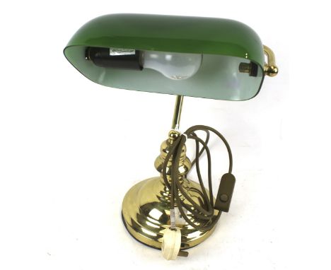 A 20th century brass desk lamp. WIth a green shade, H36cm