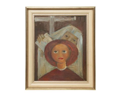 SCHLOTTERBECK, HILDE (1912-1995), "Vor dem Spiegel", u.re. signiert, Öl/Malplatte, HxB: ca. 50x40 cm (61x51 cm mit Rahmen). L