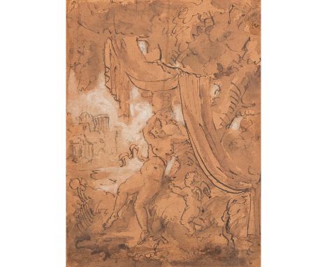 UNBEKANNTE/R KÜNSTLER/IN, "Venus und Cupido", in der Art des 17./18. Jh., rechts unten unleserlich signiert. Mischtechnik, Pa