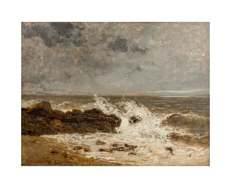 COURBET, Gustave, ATTRIBUIERT (1819-1877), "Brandung an felsiger Küste", u.li. bezeichnet 'G. Courbet' (in hellem Rot), Öl/Ho