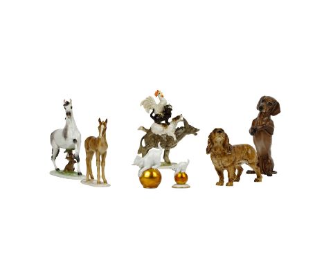 HUTSCHENREUTHER/ROSENTHAL 7-tlg. Konvolut Tierfiguren, 1. und 2. Wahl,  20. Jh.: HUTSCHENREUTHER: 'Fohlen', H. ca. 14,5 cm; '
