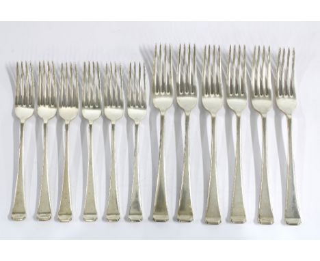 Set of six Mappin &amp; Webb silver table forks and six matching smaller silver forks, Sheffield 1959, (12) 