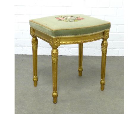 Giltwood stool with tapestry seat and flutd legs,  44 x 49 x 42cm. 