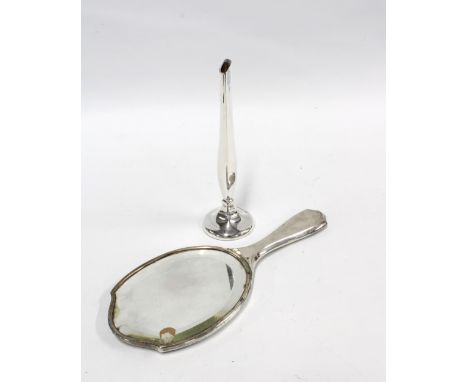 Modern silver bud vase, Sheffield 2000 together with a silver backed hand mirror (2) 