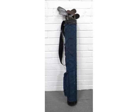 Vintage hickory shaft golf clubs to include 'The George' Mashie and Forgan, etc with a golf bag, 88cm