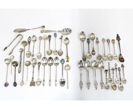 A quantity of silver and white metal souvenir teaspoons (a lot) 