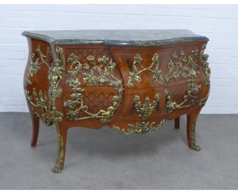 French style kingwood commode with marble top (A/F marble split) 142 x 91 x 60cm. 