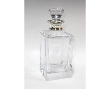 Contemporary glass spirit decanter and stopper with Epns collar by Carrs of Sheffield 