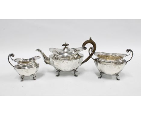 An Edwardian silver three part Bachelors teaset, James Dixon &amp; Son, Sheffield 1906  (3) 