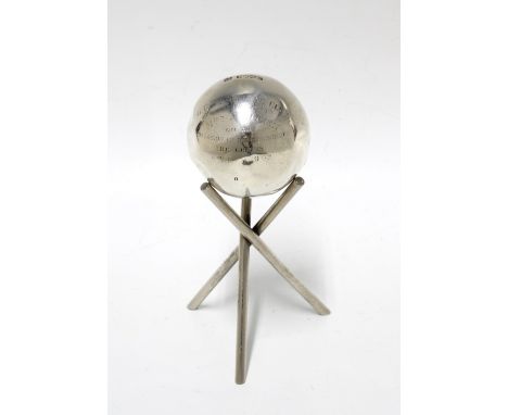 George VI silver presentation bowling ball jack, Glasgow 1941, on a silver plated tripod stand 