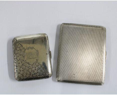 Silver cigarette case with engine turned pattern, Birmingham 1953 together with a smaller silver cigarette case with monogram