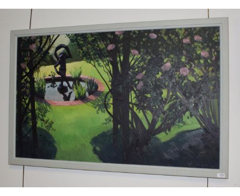 John Fineran (1935-2011) 'Through the Rose Arch, 1992- Garden at 47 Derby Rd Belper', signed and inscribed verso, oil on boar