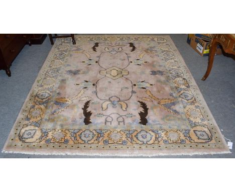 Oriental carpet, the field of angular leaves enclosed by palmette borders, 242cm by 200cm 