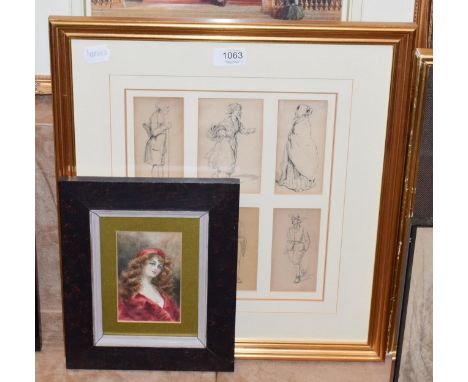 Henri Griset (19th century) French, Six character studies, pencil, sold together with the original purchase receipt, 12.5cm b