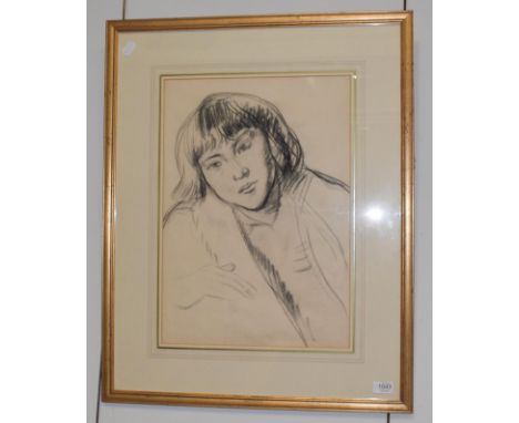 Philip Naviasky (1894-1983), Portrait of a young girl, charcoal, 52cm by 37cm  