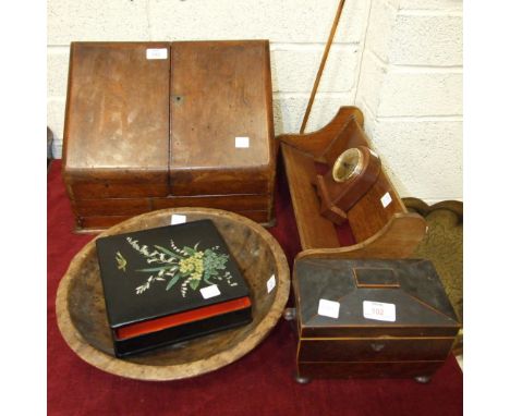 An Edwardian stationery box fitted with a pair of hinged sloping doors above a base drawer, 39cm wide, 31cm high, a burr wood