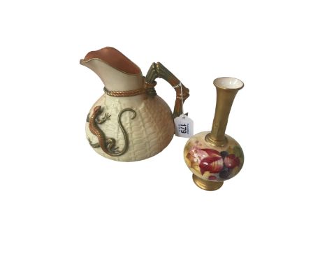 Royal Worcester Chameleon and basket weave jug, shape number 1714, and Royal Worcester Blackberry spill vase (2).