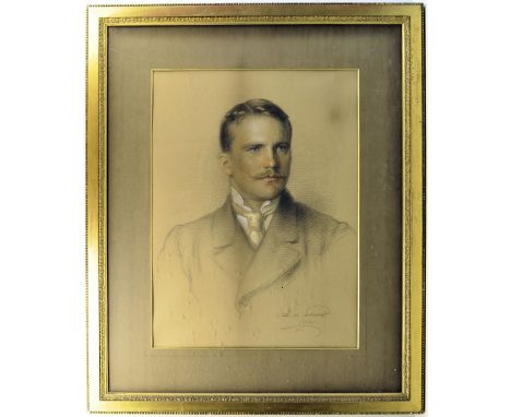 *  A Portrait of W S Brooksbank, head and shoulders, wearing a frock coat and tie with wing collar, coloured chalks heightene