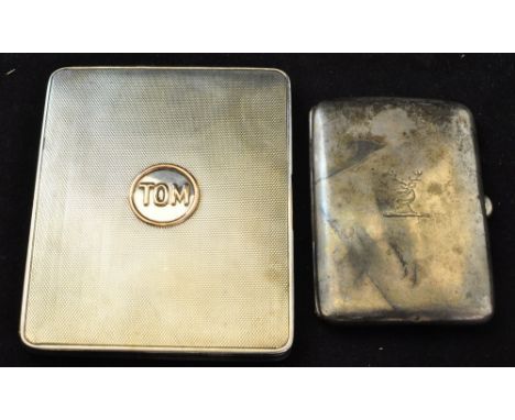 *  An engine turned silver Cigarette Case, the hinged cover inscribed in gilt "Tom", London 1912, makers: Goldsmiths & Silver