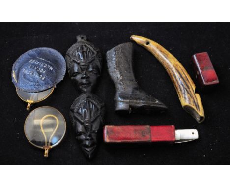 An early 19th Century silver bladed Campaign Fork in a mother of pearl case, a 19th Century silver bladed mother of pearl fru
