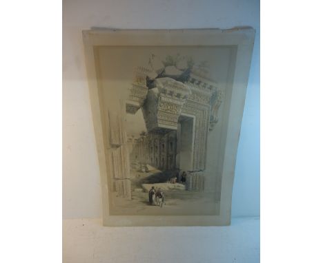 *  After DAVID ROBERTS; 'The Doorway of Baalbec' coloured Lithograph, inscribed and dated in the plate 'May 7th, 1839'.  20 1