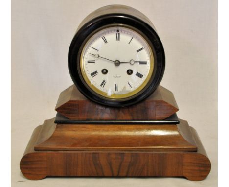 *  A late 19th Century French Mantel Clock, with white enamel dial inscribed 'H Marc, Paris' in a walnut and ebonised drum ca