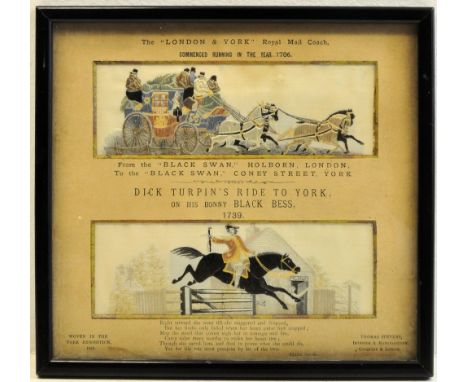 *  A framed double Stevengraph 'The London & York Mail Coach' and 'Dick Turpin's Ride to York' woven in the York Exhibition, 
