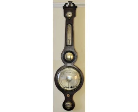 A 19th century Wheel Barometer with hydrometer, thermometer, convex mirror and spirit level, inscribed D Fagioli, Clerkenwell