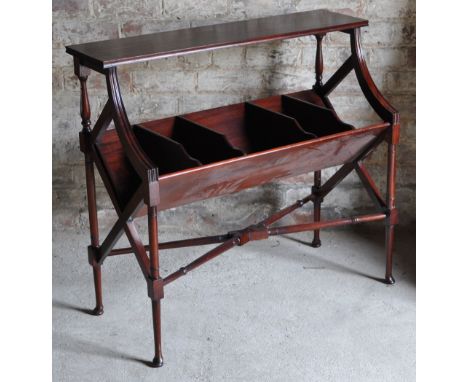 A mahogany Book Table with open shelf and divided undertier, with turned cross stretchers and supports, 3' 1" (94cms) wide.