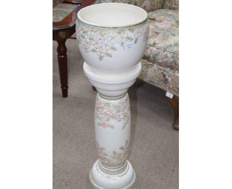 MODERN FLORAL CERAMIC JARDINIERE AND STAND
with pink and yellow flowers, 75cm high in total