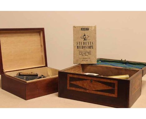 TWO VINTAGE WOODEN BOXES FILLED WITH MIXED COLLECTABLES including penknives, tools, corkscrews, gents items etc.